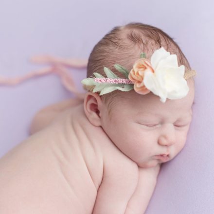 Newborn Ella on Lilac Background