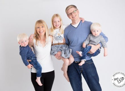 Family portrait in our studio taken on a white background.