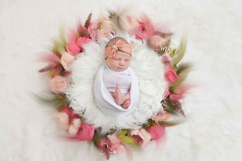 Fine art newborn photography flower ring, pink, Leeds