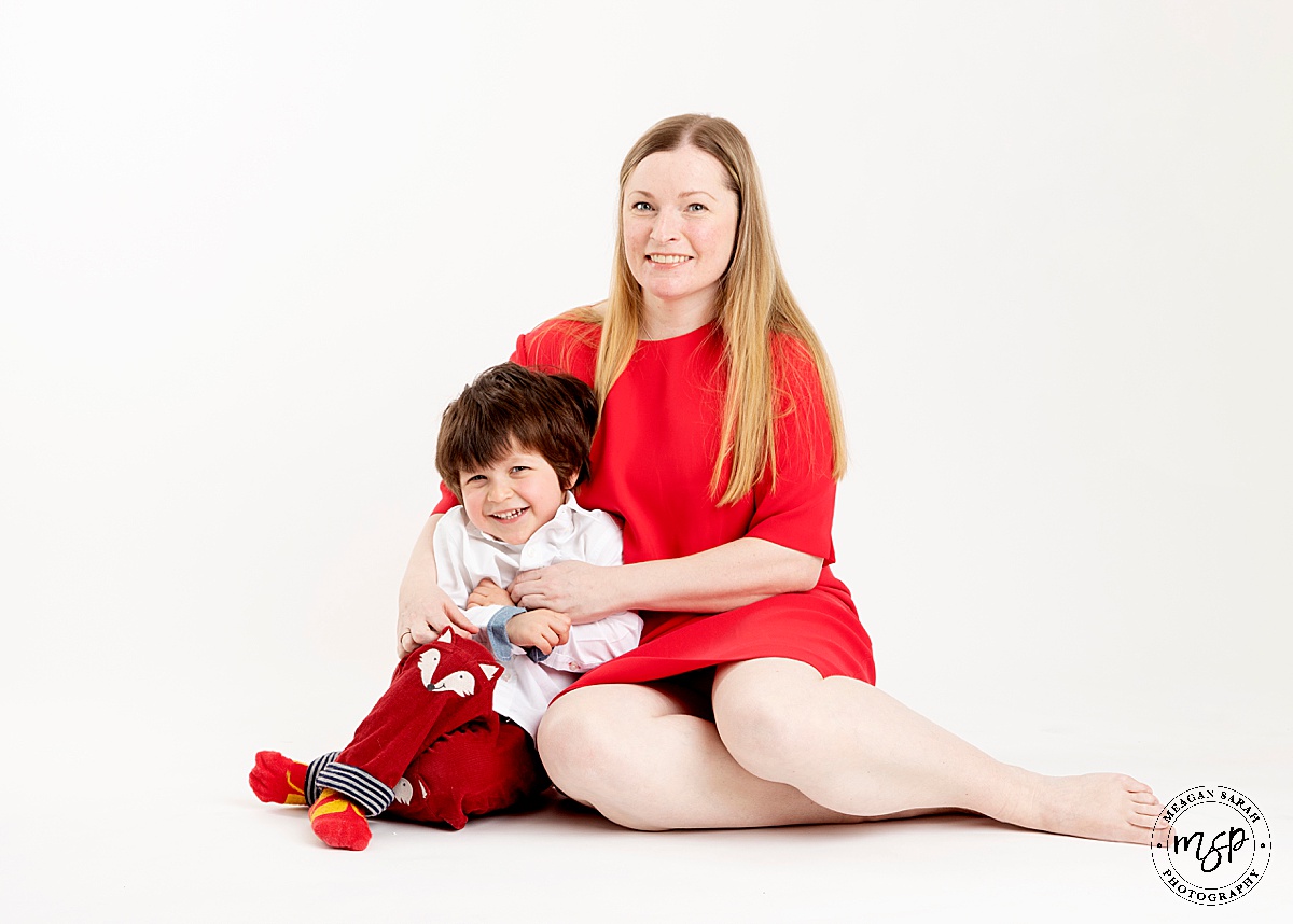West Yorkshire Photographer,Studio,Simple,Professional Photographer in Leeds,Pictures,Photographs,Meagan Sarah Photography,Light and airy,Leeds,Horsforth,Clean,White,Red dress,Mother and Son,