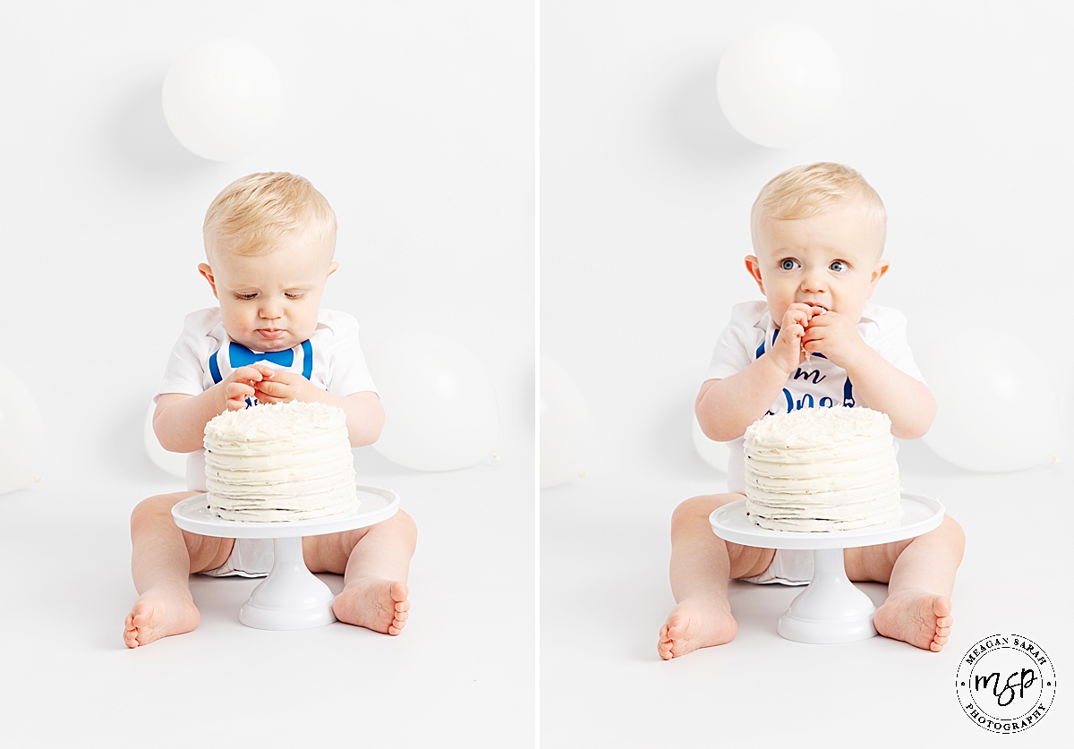 Children Photographer,Beautiful Photography,Studio photographer,Studio,Professional,Photography,Photographer,Meagan Sarah Photography,High Key,High End,1st Birthday,Cake,Leeds,Horsforth,First Birthday,Fun,Funny,Minimal,Modern,Simple,Things to do with a toddler,White background,White balloons,Cake Smash,West Yorkshire,