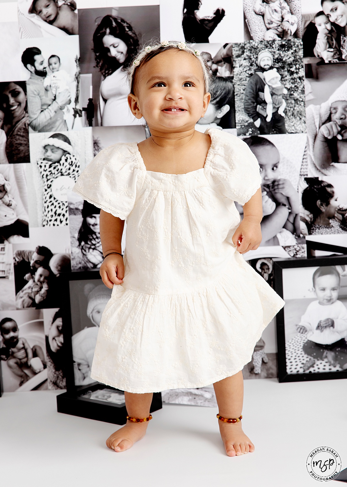 Photo wall,White backdrop,1st Birthday,Cake,First Birthday,Fun,Funny,Happy Birthday,Modern,Simple,Things to do with a toddler,Beautiful Photography,Children Photographer,High End,High Key,Meagan Sarah Photography,Photographer,Photography,Professional,Studio,Studio photographer,Floral headband,Girl,Leeds,Horsforth,West Yorkshire,