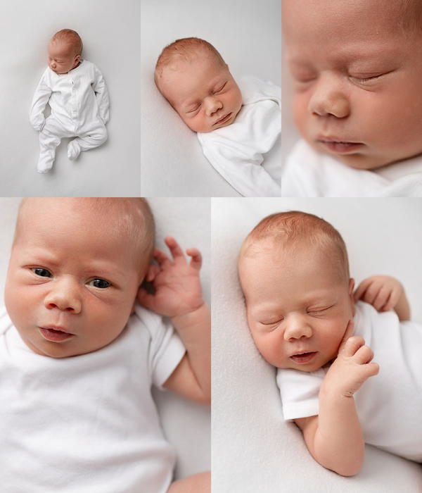 newborn photography mini session. Simple white combination of images small baby.