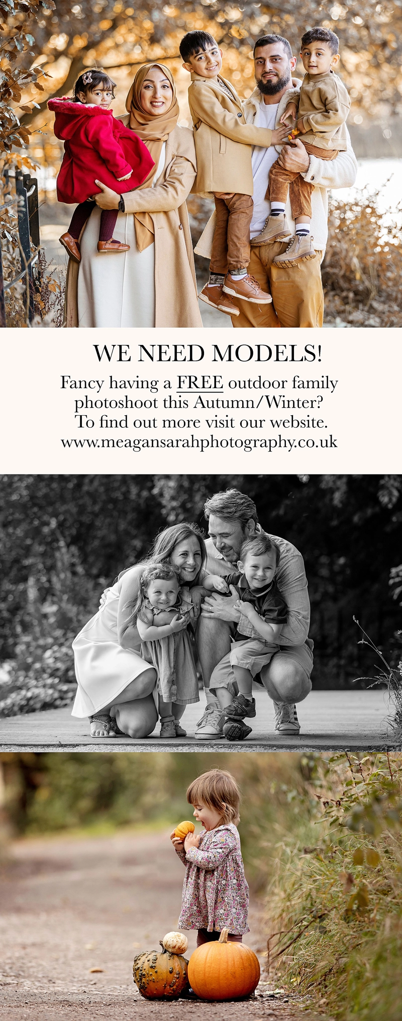 autumn winter photoshoot special offer. free photoshoot model call. 